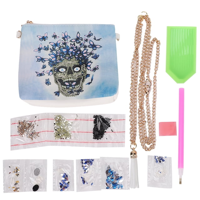 Cartera con pintura de diamantes, de piel sintética blanca, con diseño de calavera, bolso con cadena, artesanía hecha a mano, regalo para mujer
