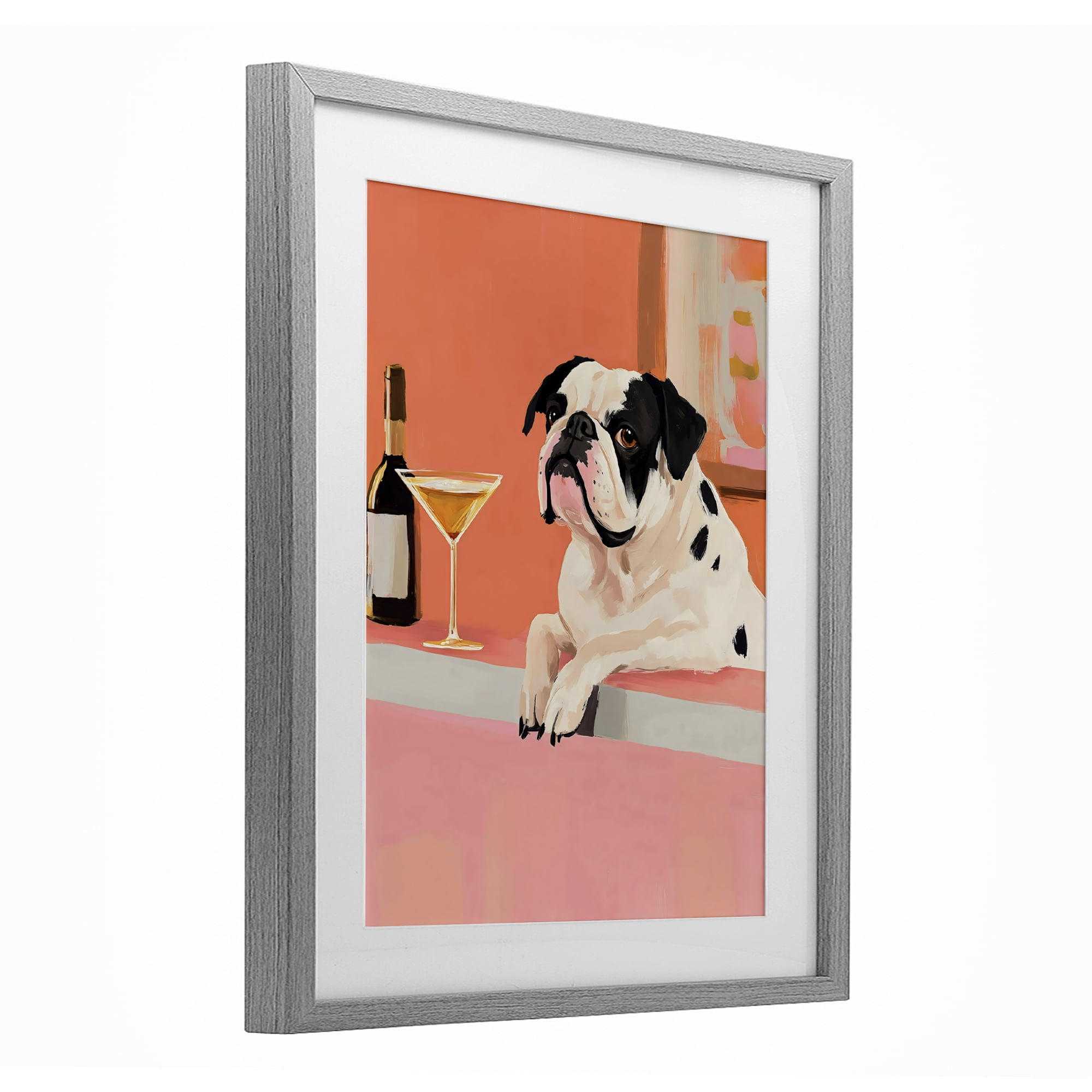 Stupell Industries Bulldog at Martini Lounge Gray Framed Print Under Glass, design by The Prints Vibe