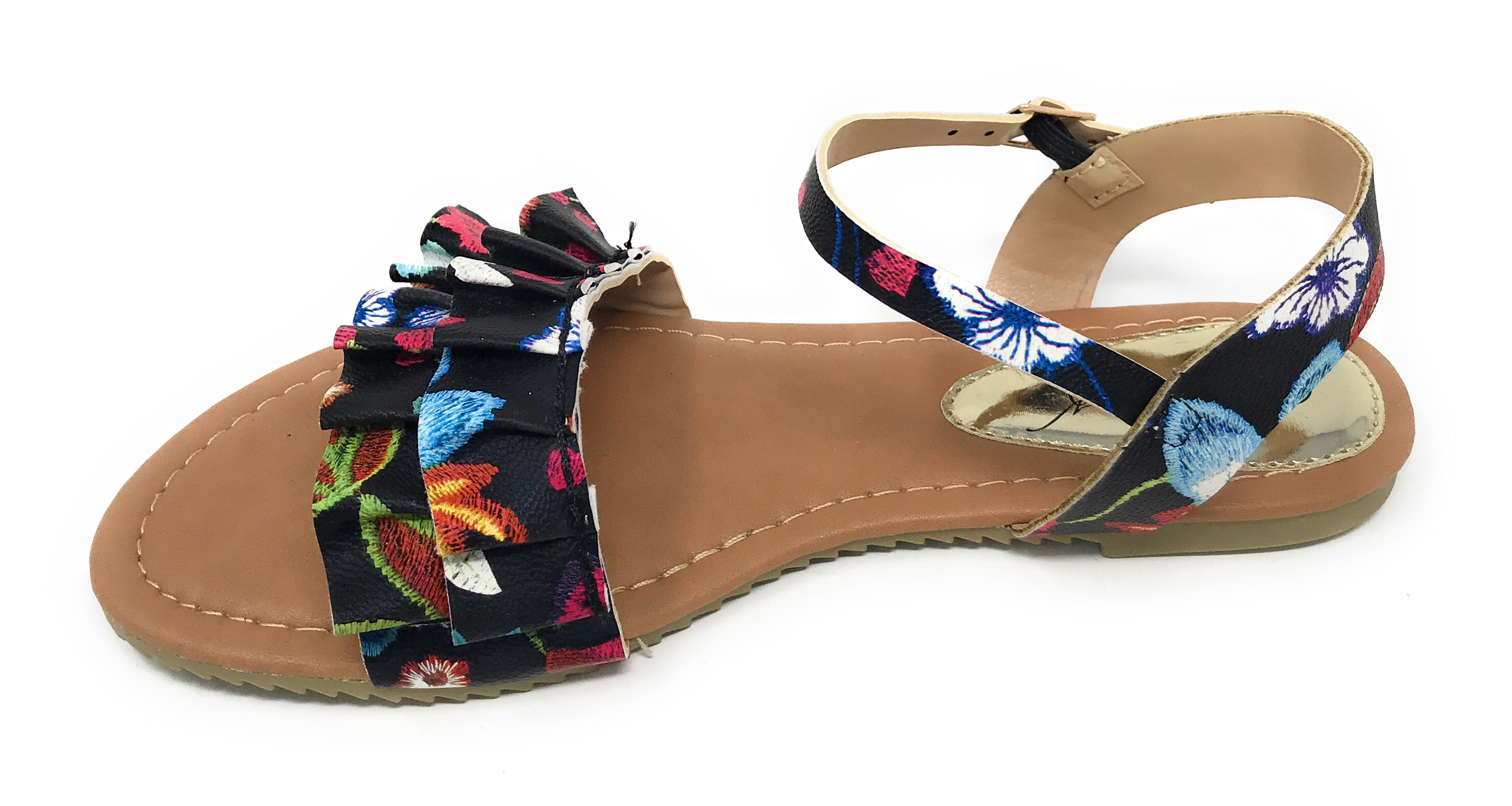 Victoria K Women's Printed Floral Ruffels Sandals