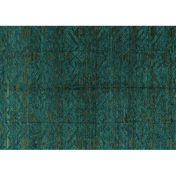 Ahgly Company Machine Washable Indoor Rectangle Abstract Turquoise Blue Modern Area Rugs, 4' x 6'