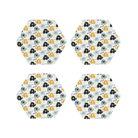 

Fuzoiu Cute Elephant Print Leather Coasters Set Drink Coasters Set of 4 for Tabletop Protection Durable PVC Coasters Home Décor and Housewarming Gift-Hexagon