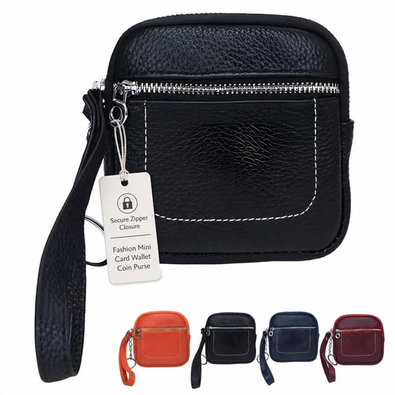 Square Leather Mini Card Wallet Coin Purse Change Pouch Zipper Lock Design Fashion Money Bag