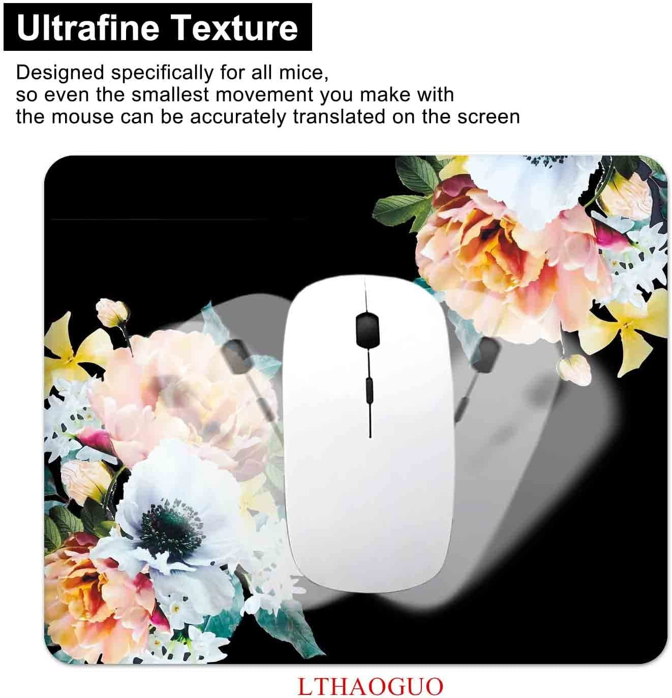 Cute Floral Mouse Pad, Peony Flower Mouse Pad with Design, Non-Slip Rubber Base Computer Mouse Pad Premium-Textured & Waterproof Mouse Pad for Women Girls,Office Desk Decor Accessories