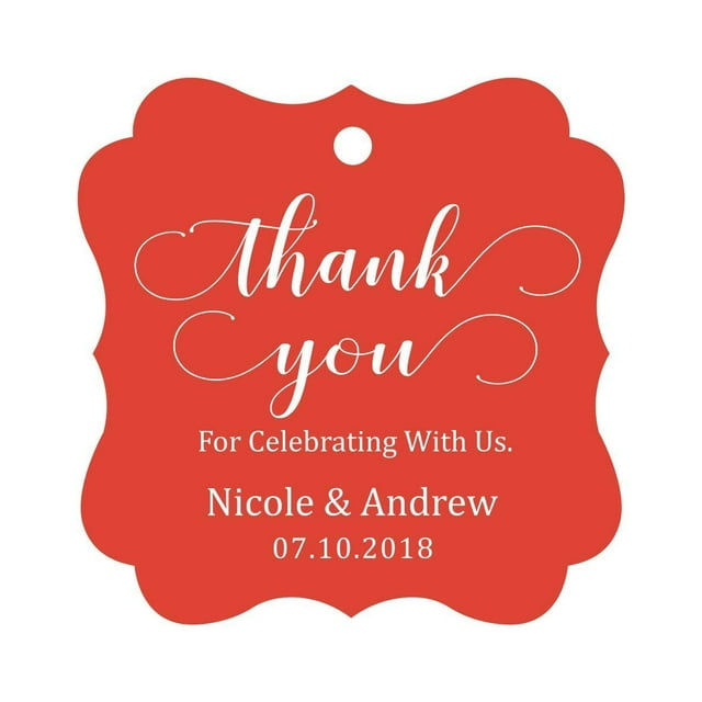 Darling Souvenir Custom Names Thank You For Celebrating With Us Wedding Hang Tags Personalized Party Tags-Red-100 Tags