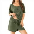 thumbnail image 2 of Conjuntos de Pijama para Mujer de 2 Piezas de Punto Acanalado, Corta, Ropa de Dormir Suave, Conjuntos de Verano para Estar en Casa, Verde , XXL, 2 of 6