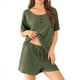 thumbnail image 2 of Conjuntos de Pijama para Mujer, 2 Piezas, de Punto Acanalado, Corta, Ropa de Dormir Suave, Conjuntos de Verano para Estar en Casa, Verde , Talla M, 2 of 6