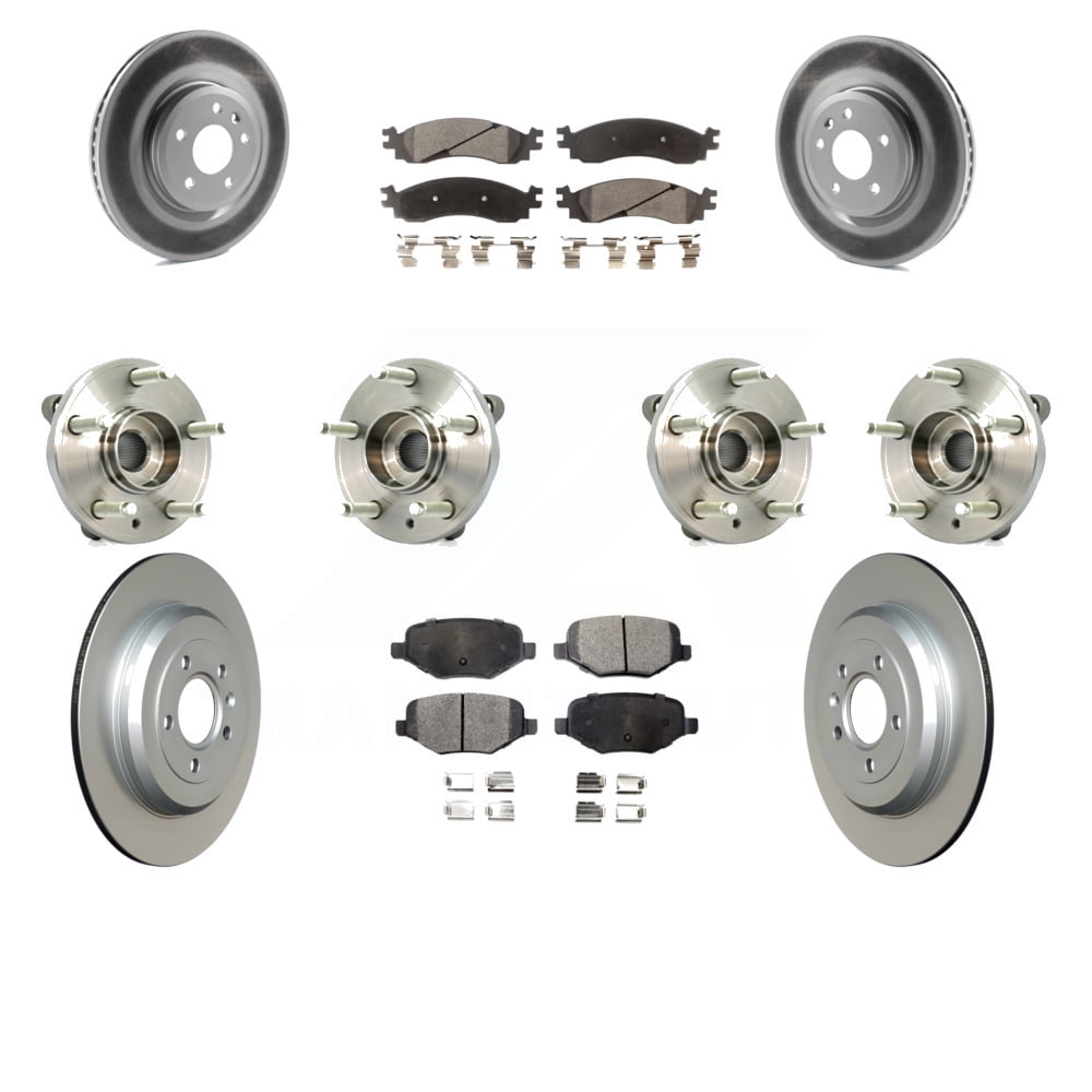 Front Rear Hub Bearings Assembly Coated Disc Brake Rotors And Ceramic Pads Kit (10Pc) For 2010-2012 Ford Taurus SHO