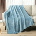 thumbnail image 3 of PAVILIA Sherpa Throw Blanket For Couch Sofa, Dusty Slate Blue Fluffy Warm Plush Blanket for Bed, Cozy Super Soft Lightweight Throw, Fuzzy Decorative Blanket, All Season Home, 50x60, 3 of 9