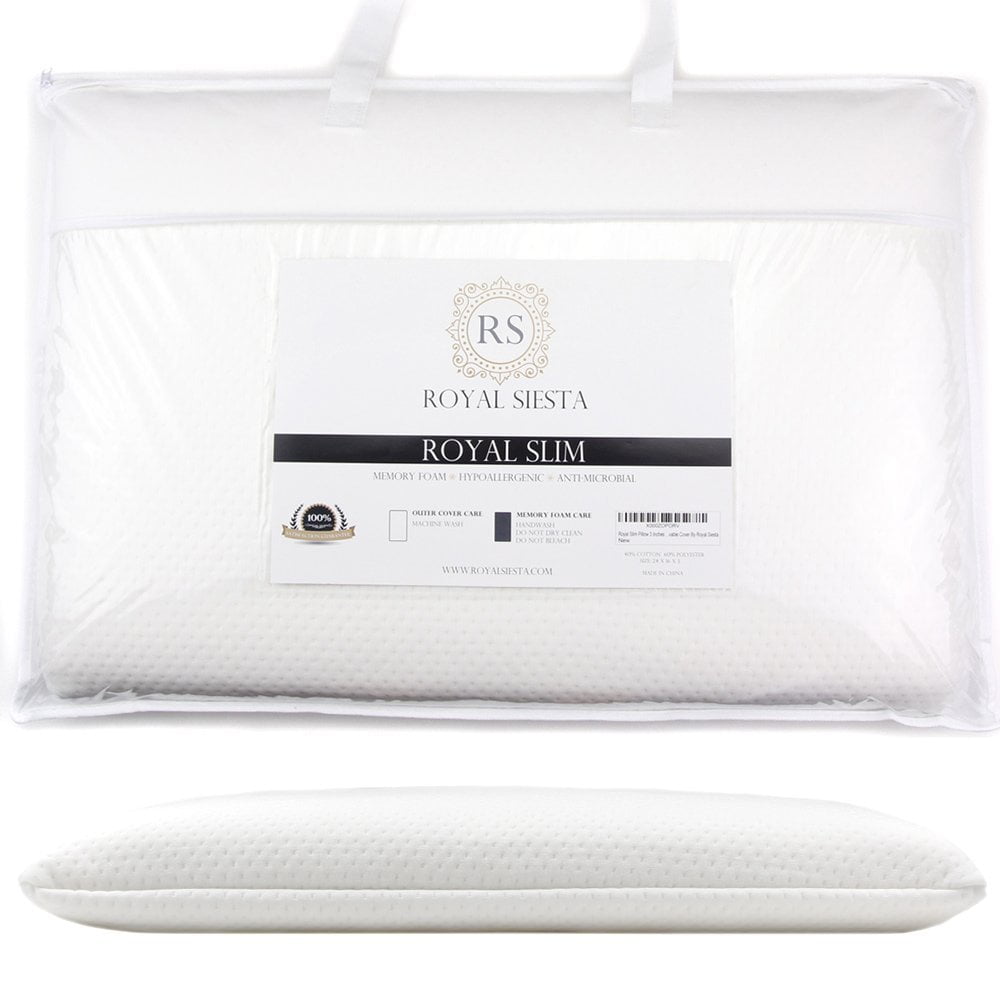 Thin Pillow 3 Inches Thin For Stomach, Back & Side Sleepers Low Profile & Removable Cover By