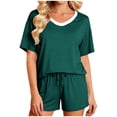 thumbnail image 4 of gbyLJF Women's V-neck Sleepwear Loose Fit Short Sleeve Shorts Pajama Set Two Piece Homewear Outfits for Summer, 4 of 6