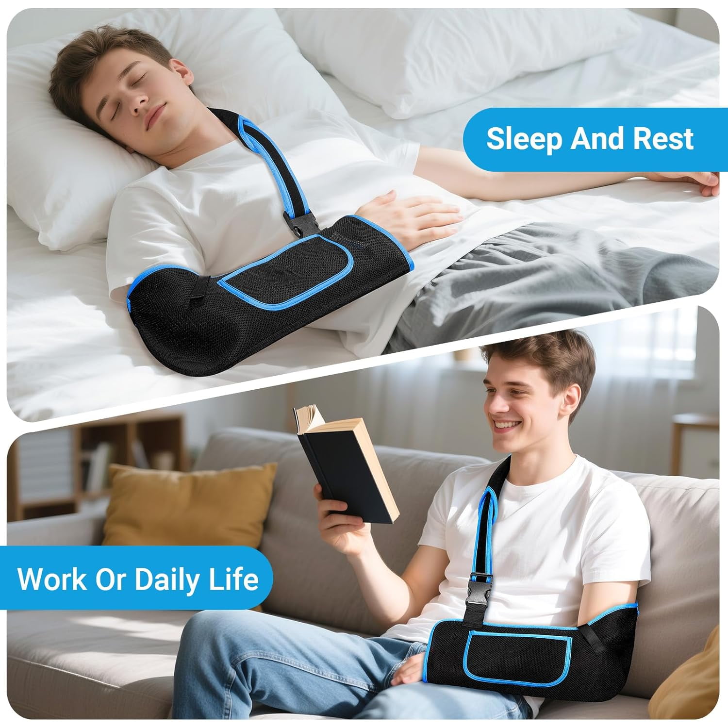 1 Pcs Arm Sling Shoulder Immobilizer for Women and Men, Adjustable Shoulder Sling for Torn Rotator Cuff Brace, Fits Left or Right, for Shoulders, Arm, Wrist, Elbow, and Clavicle Injury, Blue
