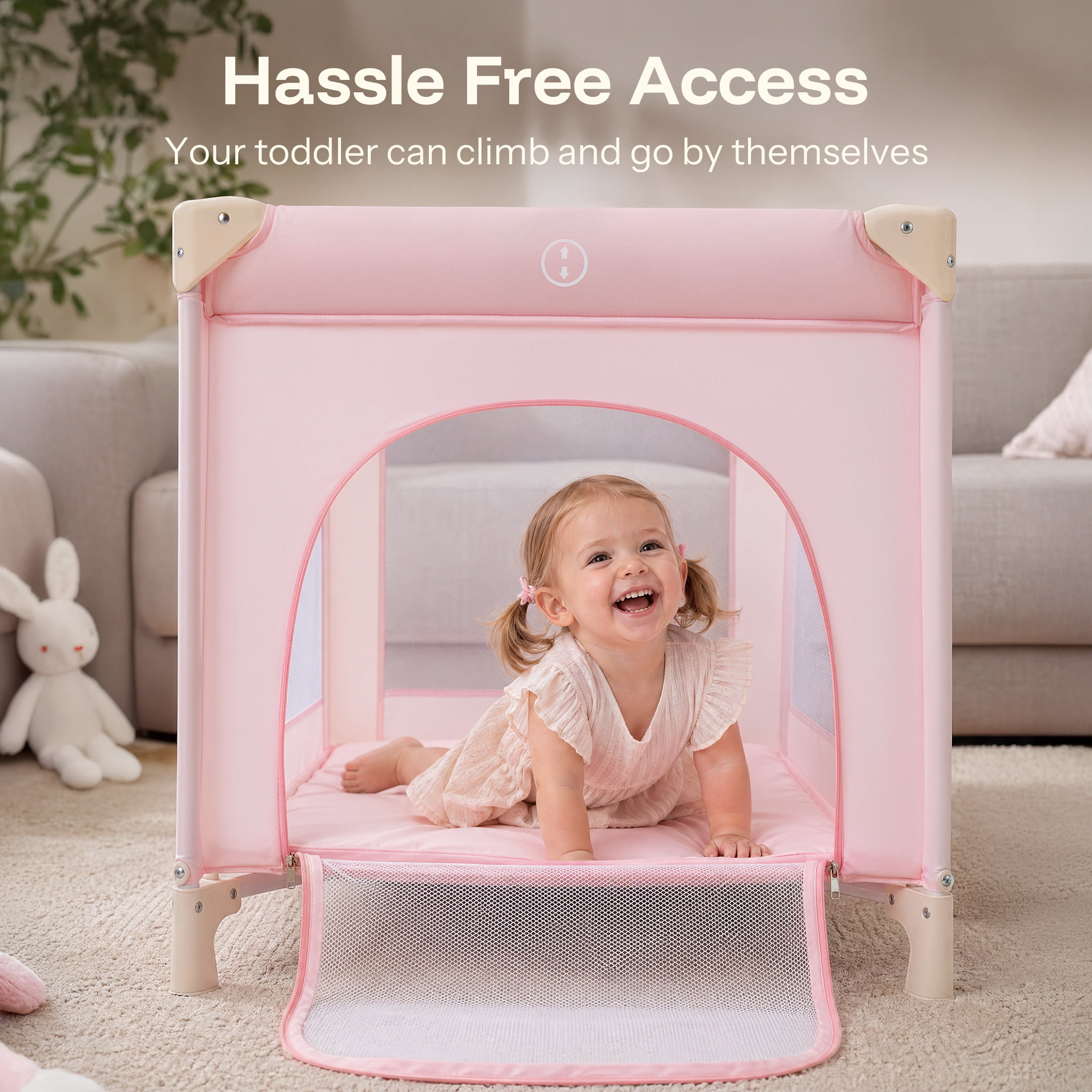 HARPPA Pack and Play with Bassinet,Portable Infant Playard & Playpen for Gril,Pink