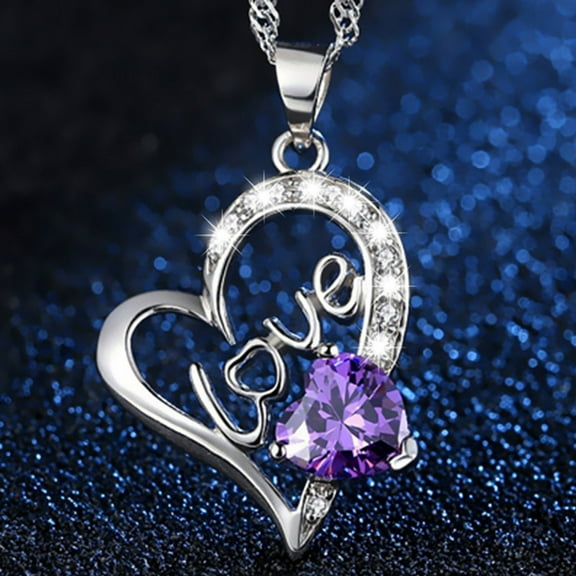 Clearance under $10 Cotonie Women's Love Heart Amethyst LOVE Diamond Pendant Necklace