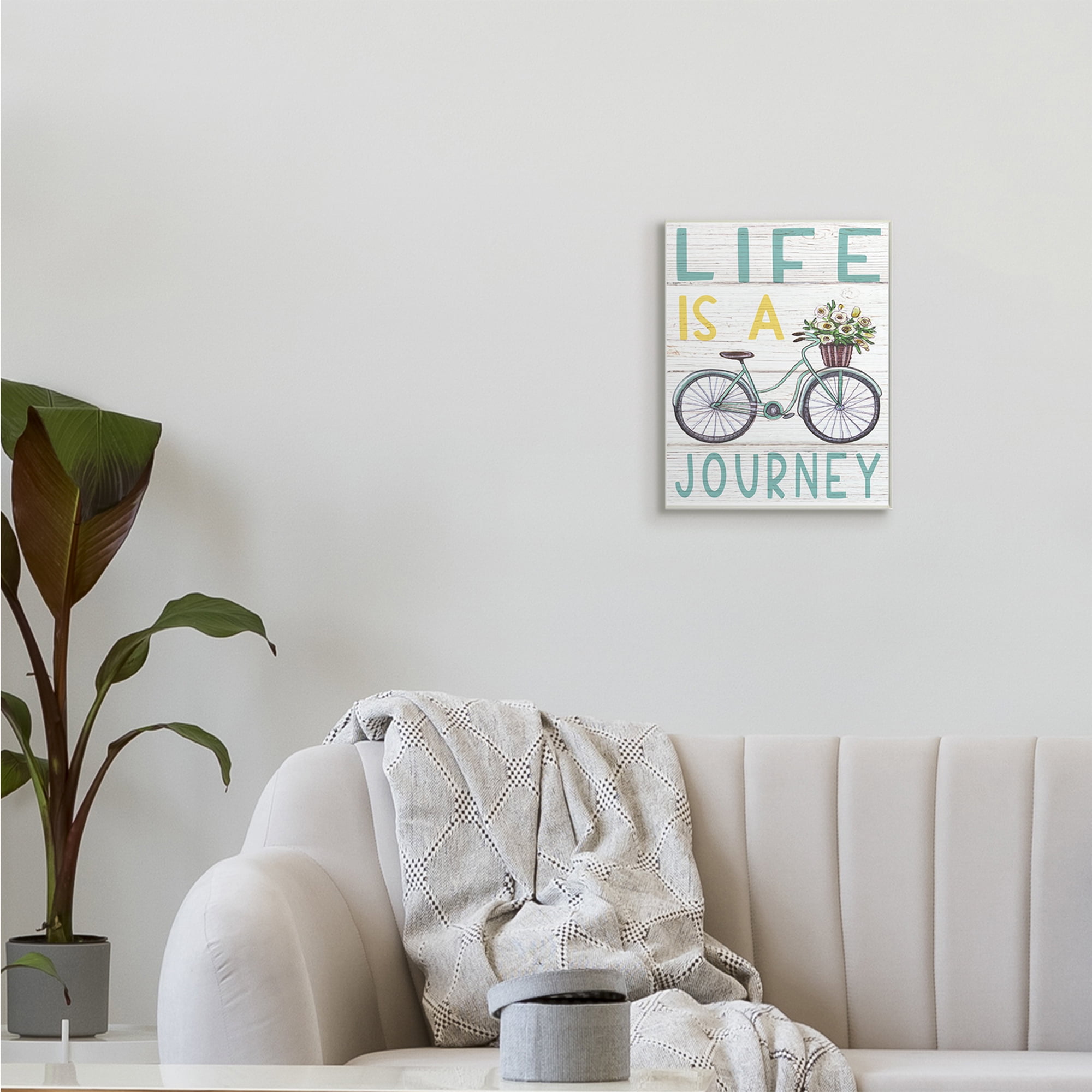 Stupell Industries Life's A Journey Blue Bicycle Flower Basket,10 x 15,Designed by Elizabeth Tyndall