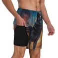 thumbnail image 2 of Balery Moonlit Night Sky Wolf Bañador para hombre, shorts de playa de secado rápido con entrepierna y forro de compresión-Medium, 2 of 6