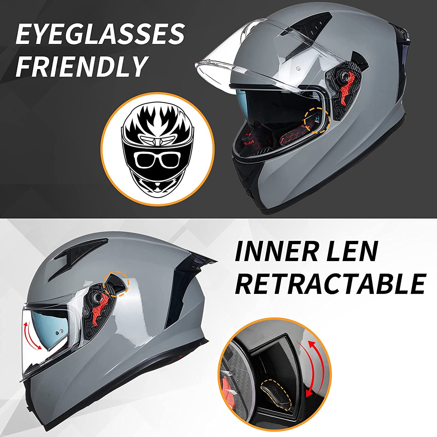 ILM Motorcycle Helmet Full Face With Pinlock Compatible
