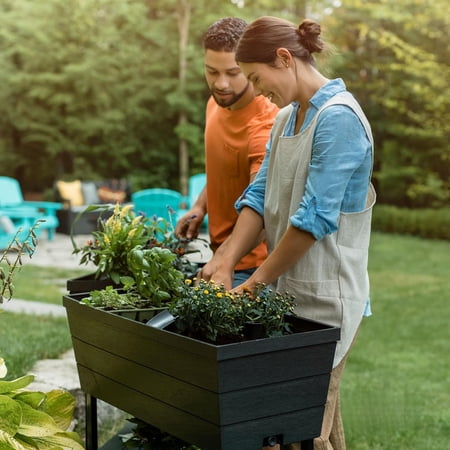 Urban Bloomer 12.7 Gallon Raised Garden Bed and Outdoor Herb Garden Planter with Self Watering Gauge and Drainage Plug, Dark Grey