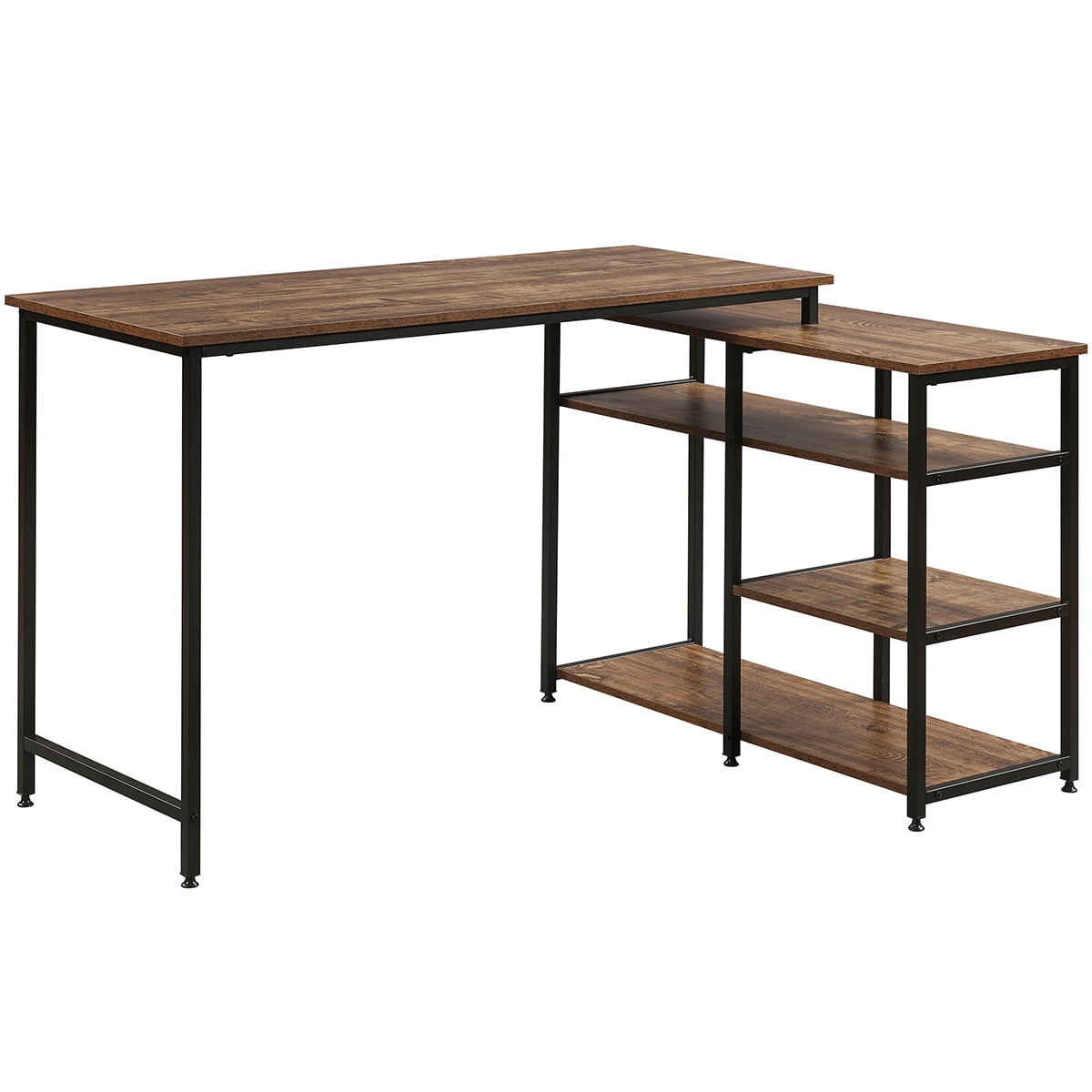 Modern Writing Desk with Bookshelves, Laptop Table Workstation, L-Shaped Computer Desk, Brown Modern Writing Desk with Bookshelves, Laptop Table Workstation, L-Shaped Computer Desk, Brown