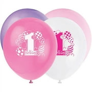 12" Pink First Birthday Latex Balloons, 8pk