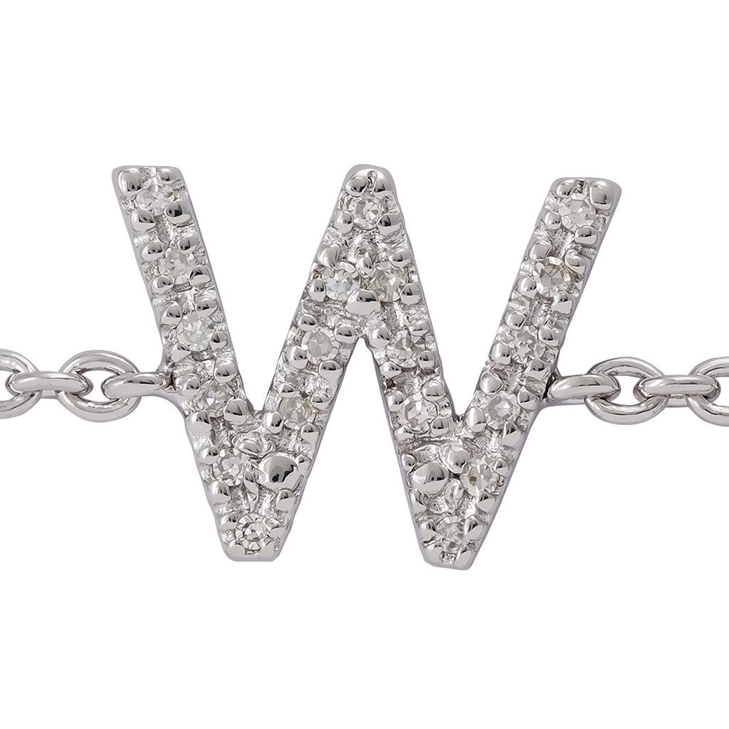 Silver Diamond Initial W Bracelet 7+1"