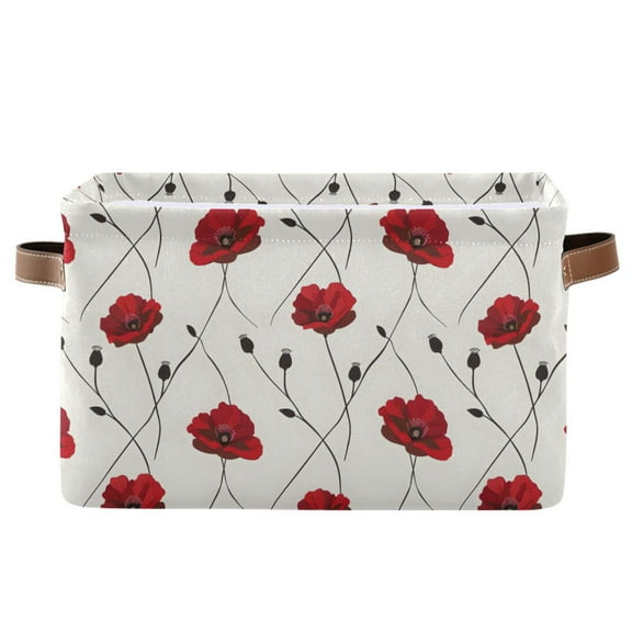 Poppies Flower Storage Bins with Handle Fabric Organizer Basket Foldable Box 1 Pack 14.2x10.2x8.3