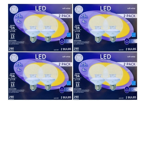 (case of 8 bulbs) GE 37135 LED Decorative Globe Dimmble, 25 watt replacement, 290 Lumens, Soft White G25