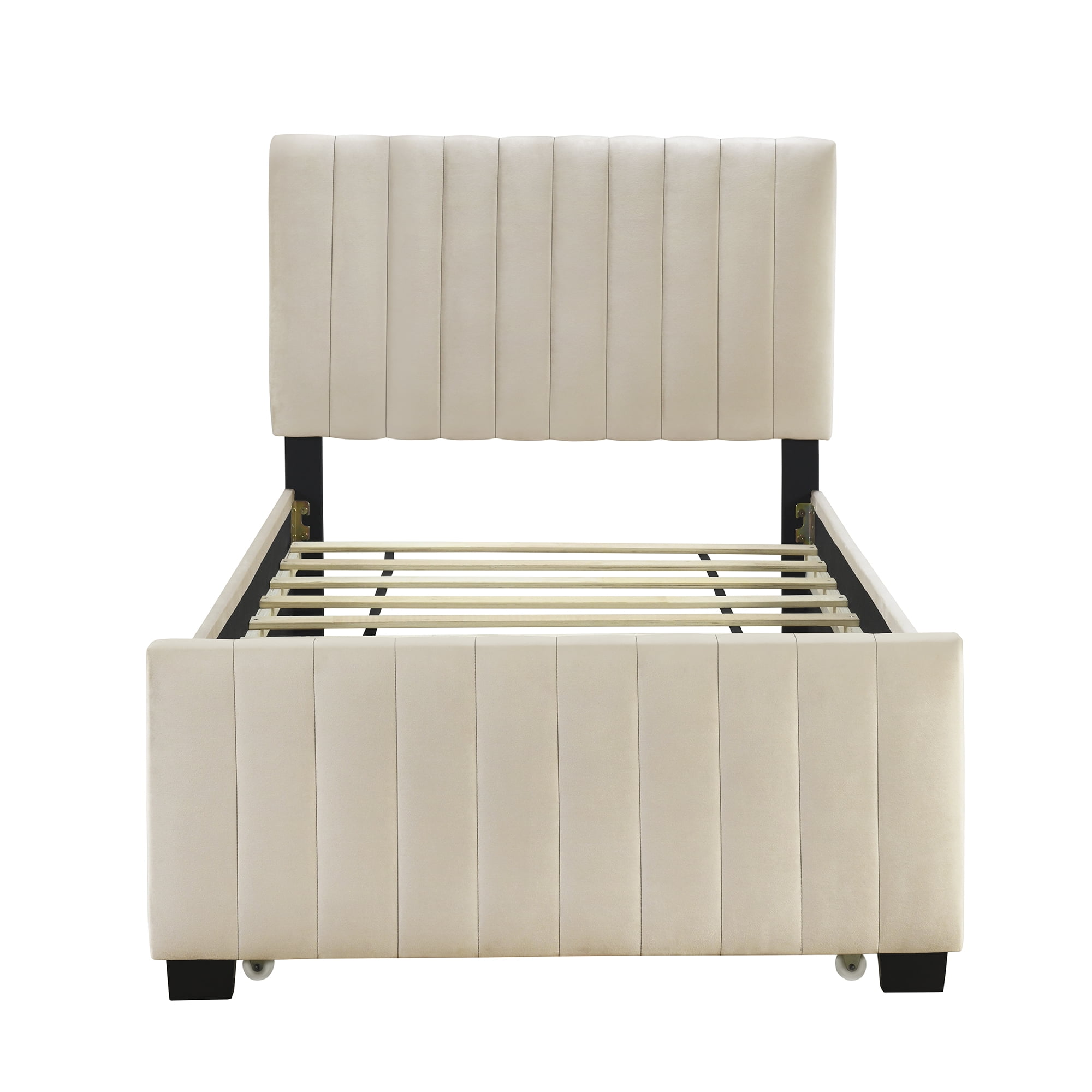 Aukfa Twin Size Upholstered Platform Bed Frame with Twin Size Trundle for Bedroom,Guestroom, Beige