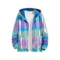thumbnail image 5 of INSPIRE CHIC Men's Jacket Metallic Zip up Hooded Lightweight Holographic Shiny Jackets M Blue Purple, 5 of 7
