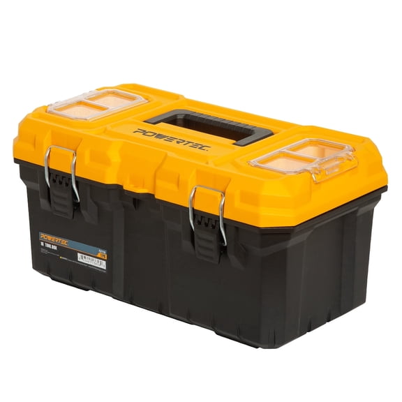 POWERTEC 16-Inch Tool Box with Trays - Lockable, Metal Latch, Organizer, Portable Storage for Tools, Small or Mid-Sized Parts (72119N)