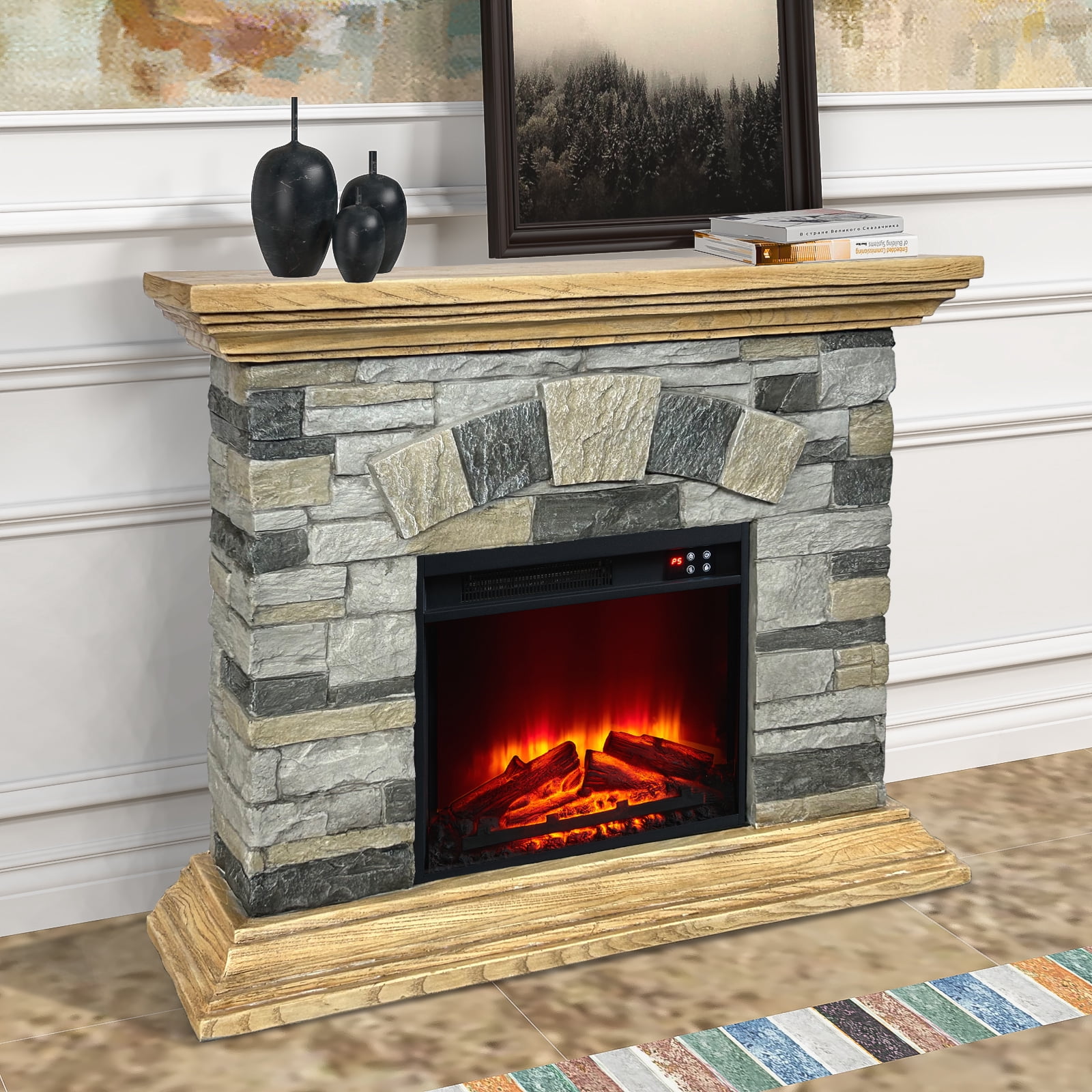 Joy River 40” Electric Fireplace with Faux Brick Interior and Remote Control in Brown Finish