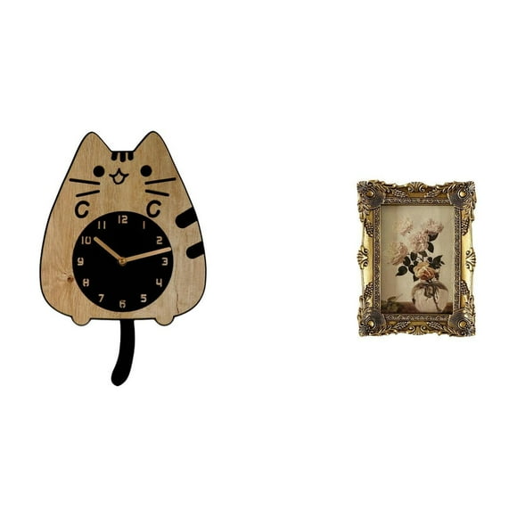 Reloj de gato decorativo y marco de fotos vintage de resina para cocina, oficina, mesa, pasillo, boda, inauguración de casa, decoración del hogar, reg