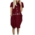 thumbnail image 1 of Robes d'Été pour Femmes Manches Courtes Décontractées T-Shirts Robe Imprimée Col Rond Confortable Longueur Genou avec Poches, 1 of 5