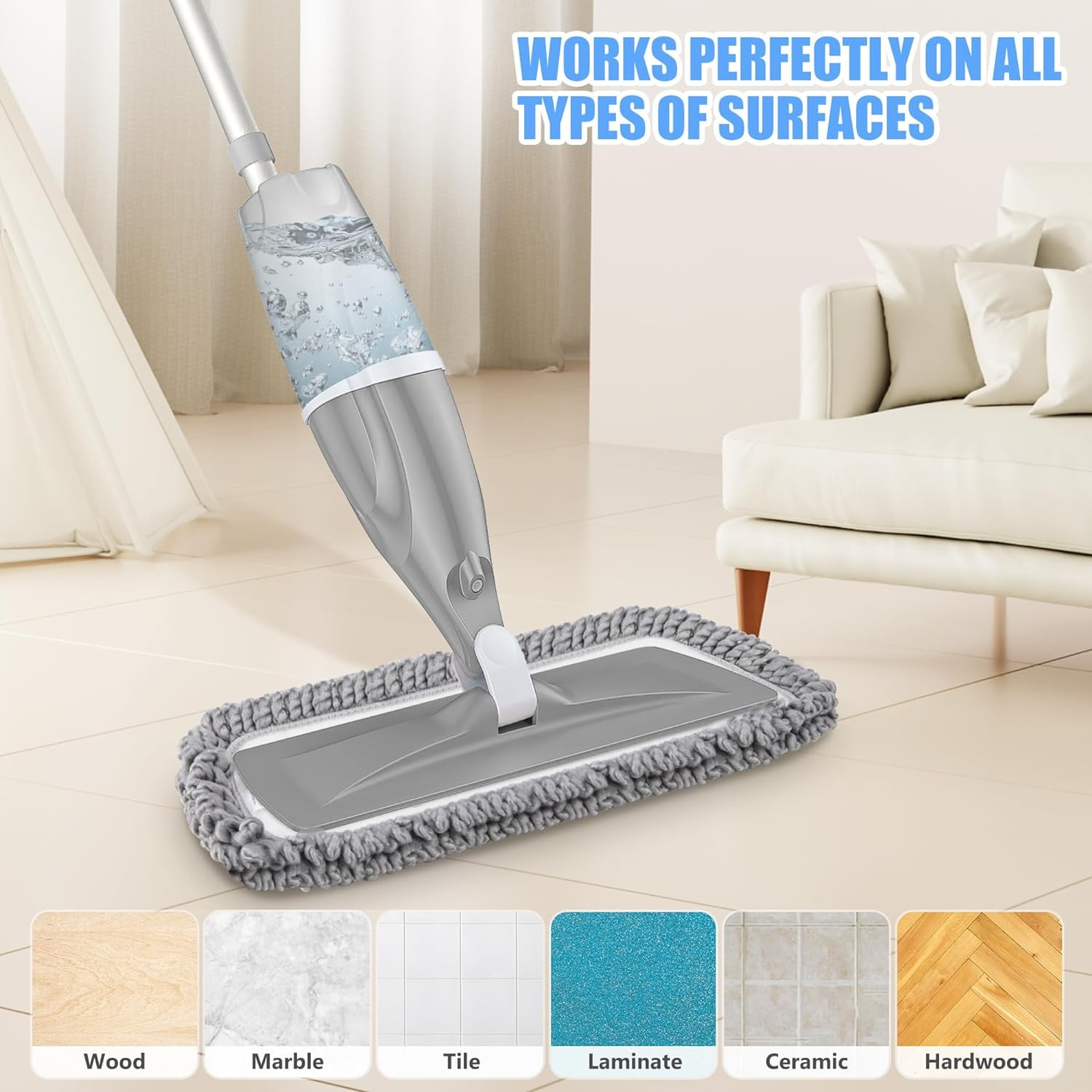 Suptree Microfiber Spray Mop for Floor Cleaning with 3 Washable Pads 1 Refillable Bottle 1 Scraper, Size: 16.81 x 4.69 x 4.49, Black