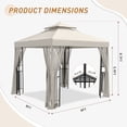 thumbnail image 4 of INTER HUT 8x8 Metal Patio Double Soft Roof Gazebo Outdoor Canopy Tent with Netting, Ceiling Hook, Shelves, 4 of 8