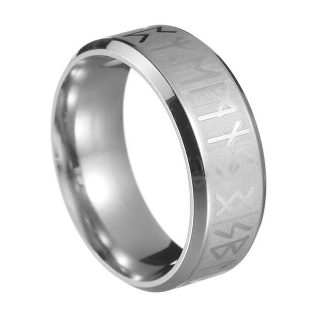 Unisex Black Stainless Steel Viking Norse Rune Punk Wedding Band Ring 8mm Wide