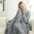 thumbnail image 2 of Faux Fur Throw Blanket for Couch, Cozy Warm Plush Striped Blanket for Sofa Bedroom Living Room, 50 * 60 Inches Gray, 2 of 17