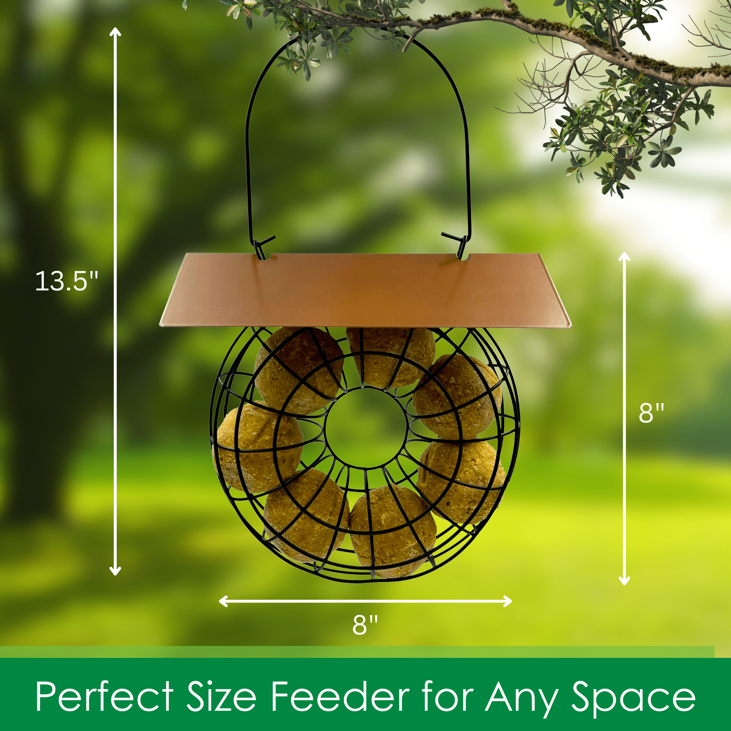 Songbird Essentials Suet Feeder for Suet Balls Metal Hanging Bird Feeder, 6 Suet Ball Capacity Copper