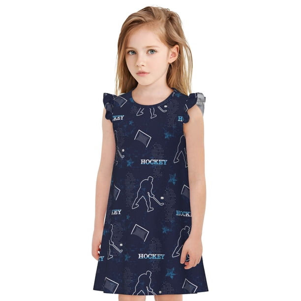 Balery Hockey Players Camisón de princesa para niñas, pijama de algodón con mangas abullonadas, suave y bonito.-Medium