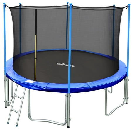 Zupapa 14FT Trampoline for Kids, Big Outdoor TUV Approved Trampoline with Enclosure net, Ladder, Jumping mat, Spring pad, Rain cover and Spring
