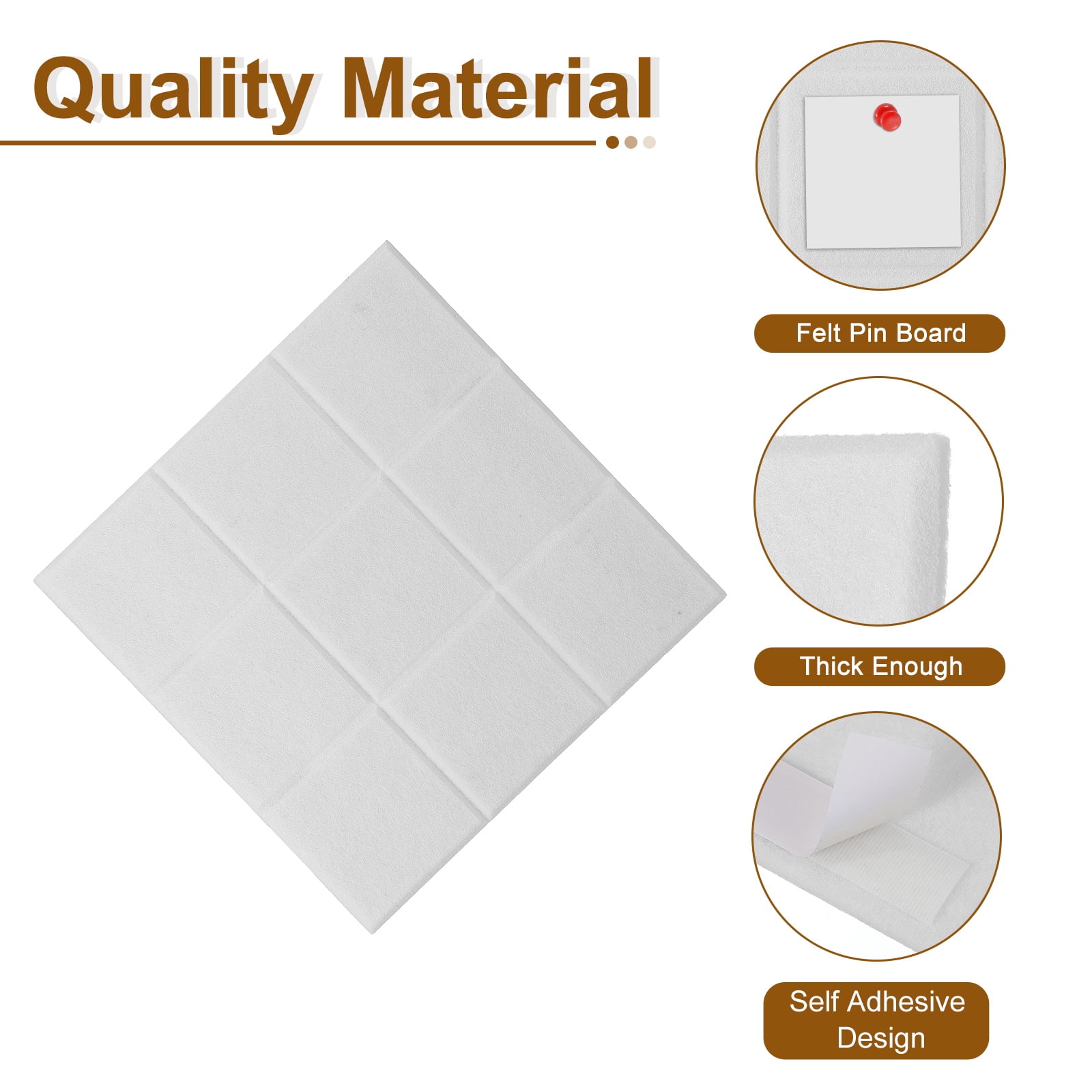Uxcell 12" x 12" Felt Wall Tile, 6 Pack Felt Wall Tiles Bulletin Board with 20 Safe Removable Adhesive Tabs Cork Boards for Walls Home Office Photos, White