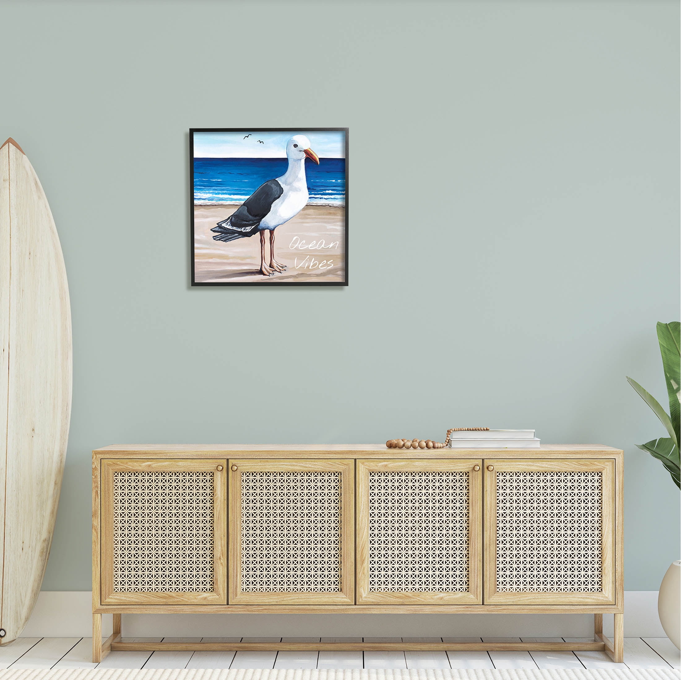 Stupell Industries Ocean Vibes Coastal Seagull Beach Graphic Art Black Framed Art Print Wall Art, Design by Elizabeth Tyndall