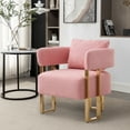 thumbnail image 4 of Modern Sofas TS Modern decorative chair, living room side chair with gold metal legs, no wheels, suitable for dressing area, reception room, office,Teddy fleece upholstered metal foot sofas 2PCS Pink, 4 of 11