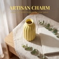 thumbnail image 4 of Unique Bargains Small Ceramic Vase Matte Ribbed Decorative Flower Vase for Bathroom Yellow, 4 of 5