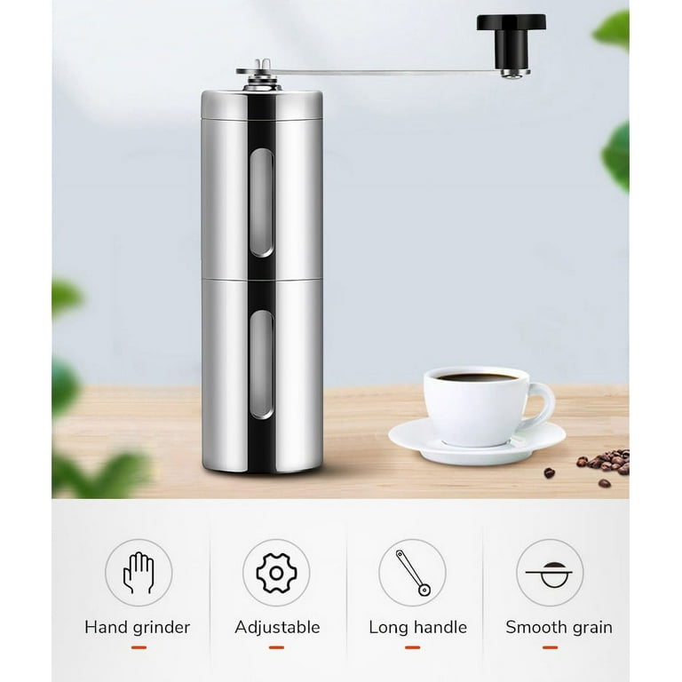 Manual Coffee Grinder Hand Grain, Portable Mini Stainless Steel Coffee Bean  Grinder with Adjustable Conical Ceramic Core, for Home Office Drip Coffee,  Espresso, French Press, Turkish Brew (Sliver) 