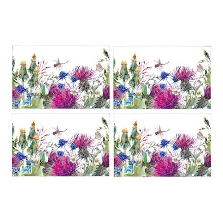 

MKHERT Dandelions Chamomile and Dragonfly in Summer Natural Meadow Placemats Table Mats for Dining Room Kitchen Table Decoration 12x18 inch Set of 4