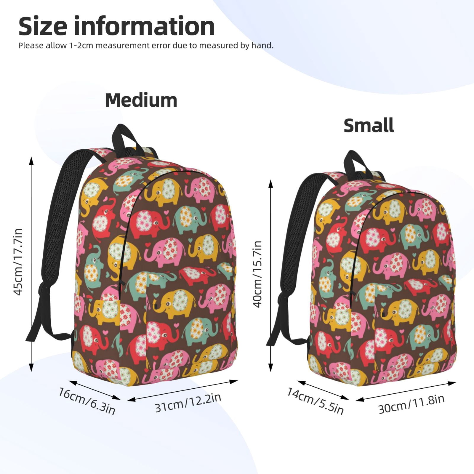 Ratiio Cute Elephants Print Canvas Backpack for Women & Men Retro Aesthetic Rucksack Basic Backpack for High School/College Students Travel Laptop Bag
