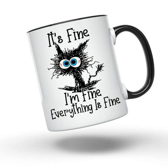 Bliss Monkey Co. I'm Fine Everythings Fine Coffee Mug - Funny Sarcastic Mug - Cat Lover Coffee Mug - 11 Ounce Novelty Coffee Cup - BMCM00149?