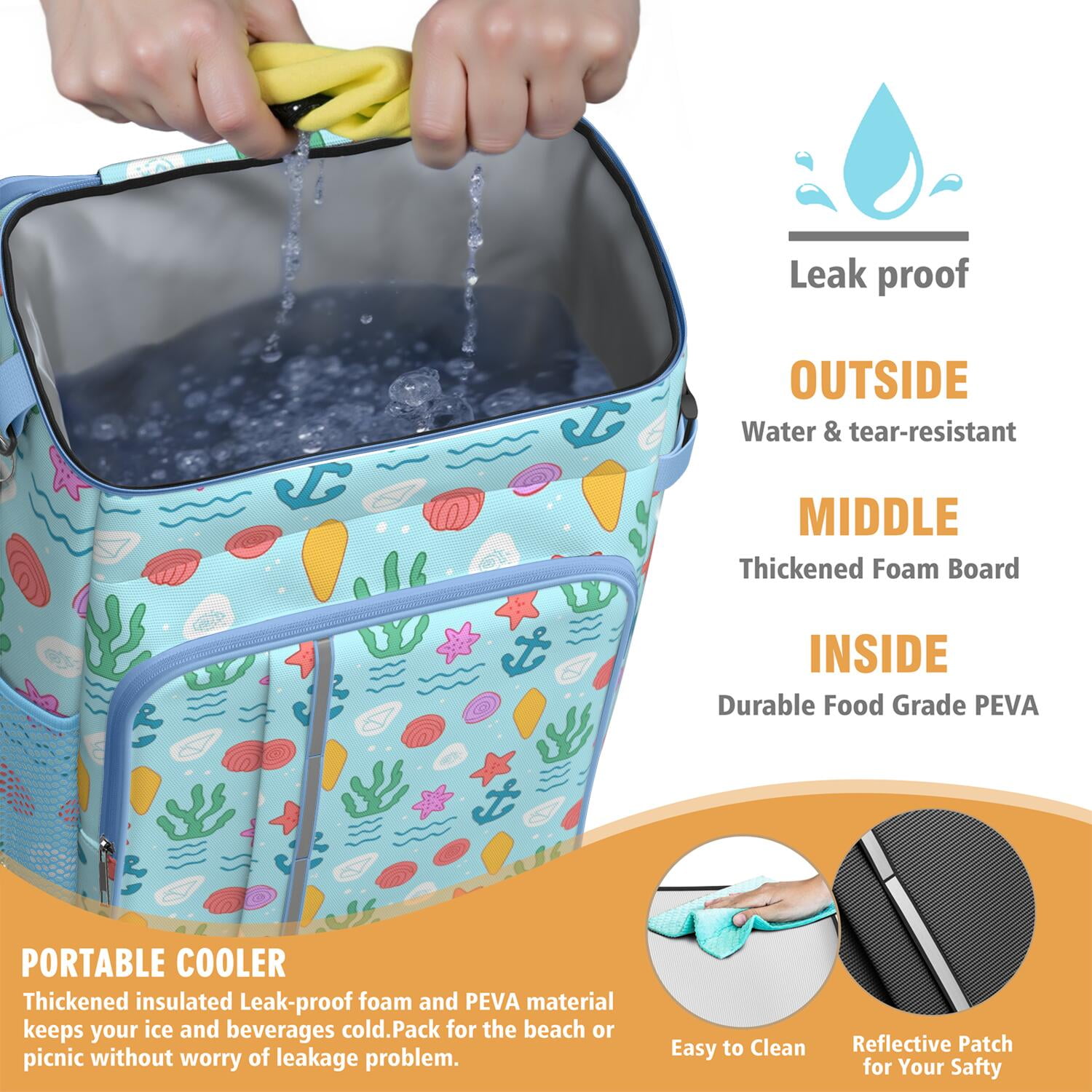 Starfish Cooler Backpack Insulated Waterproof Leak Proof Insulated Cooler Backpack Lightweight Lunch Picnic Camping Backpack Cooler for Men Women