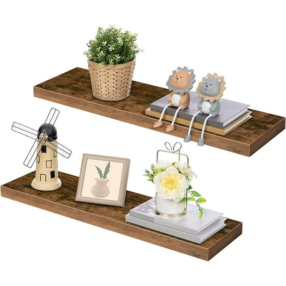 HOOBRO Set of 2 Wall Shelf 31.5" Hanging Shelf with Invisible Brackets Bathroom Bedroom Rustic Brown BF80BJP201