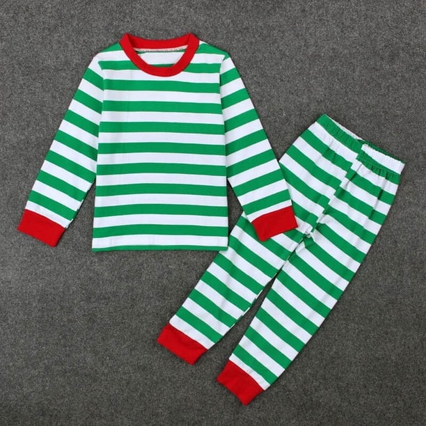 Conjunto de pijamas de rayas de Color de contraste de Navidad para niñas y niños, trajes de 2 piezas, ropa de casa para niños, traje suelto suave, ropa de dormir informal
